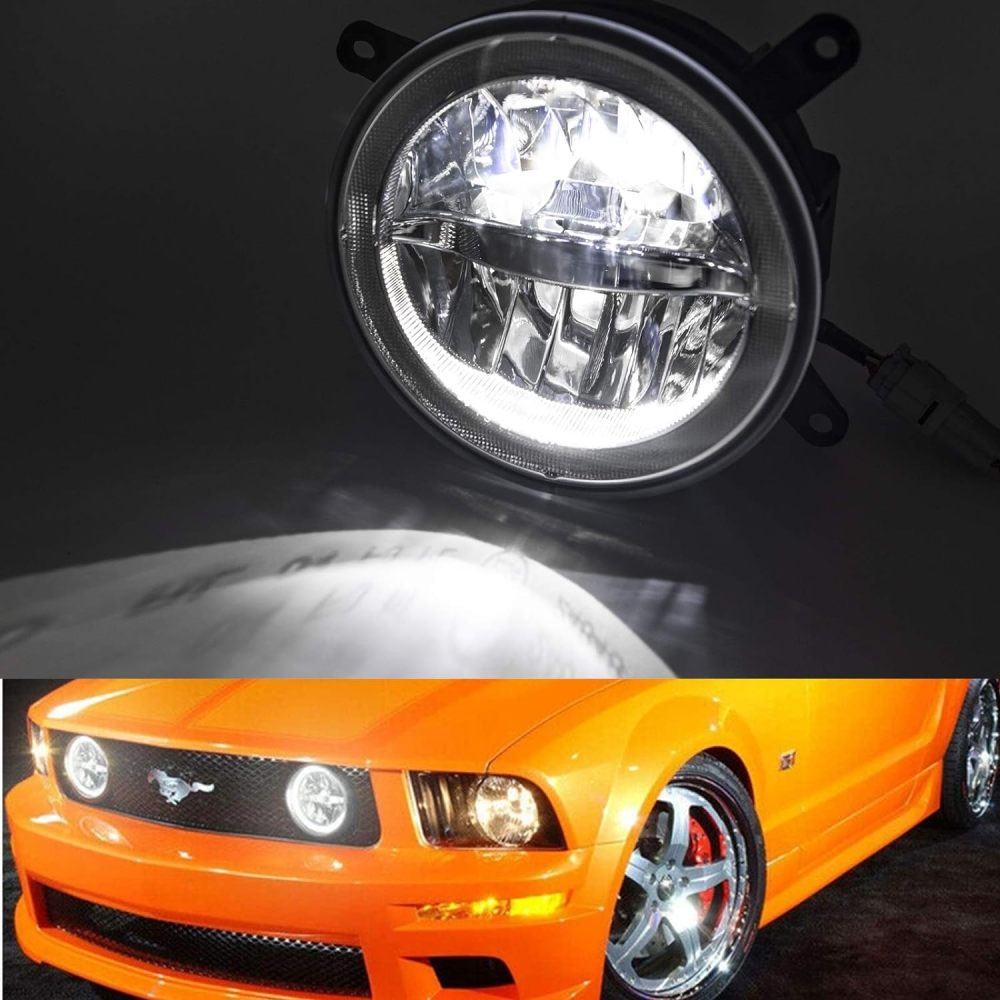 NSLUMO Mus-tang DRL Led Fog Light Kit LED Halo Fog Lights Daytime Running Driving Lamp for 2005-2009 Mus-tang GT Center Opening Grille Halo DRL Led Round Fog Lights Super Bright