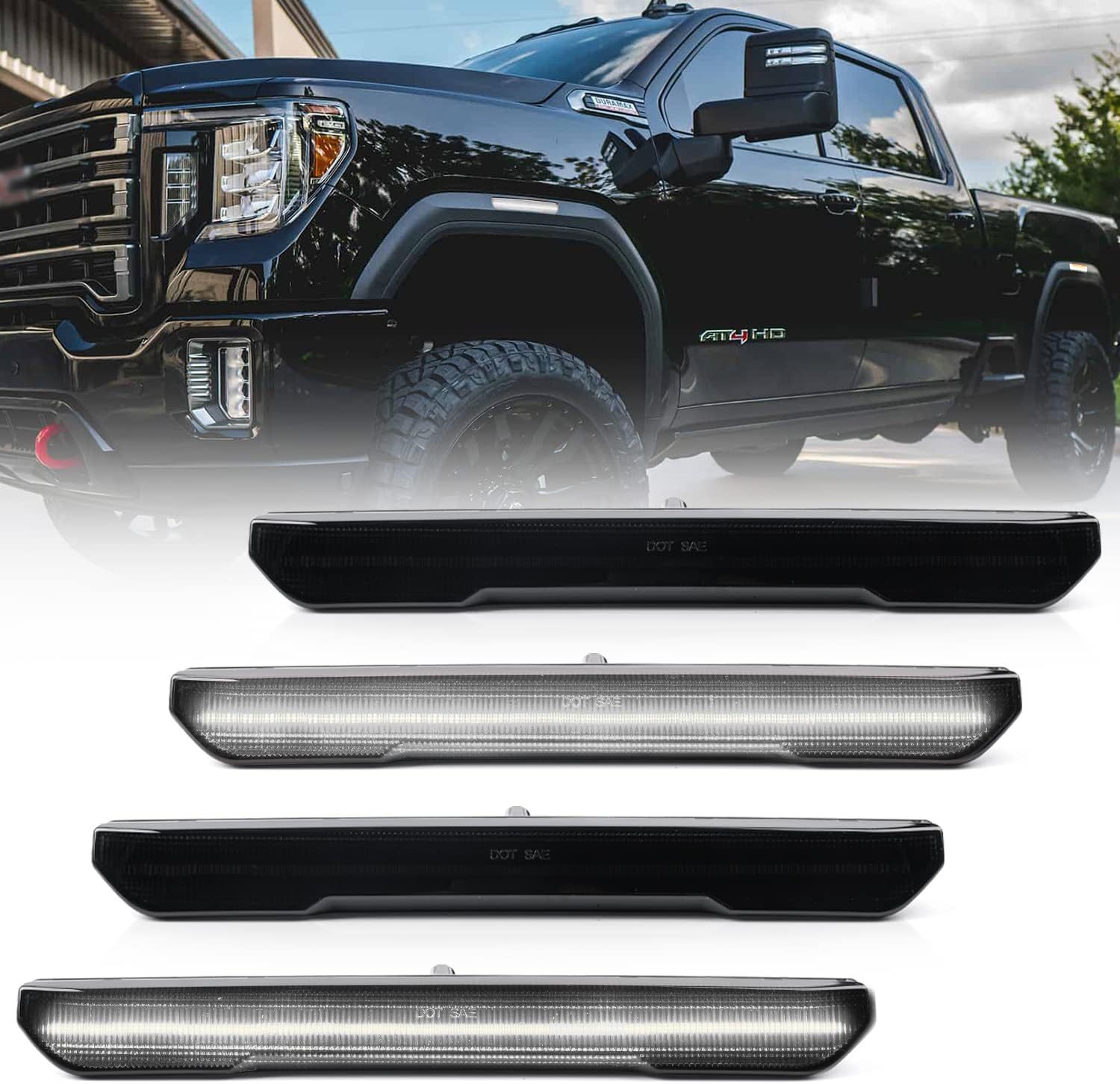 NSLUMO Led Side Marker Lights Replacement for 2020 2021 2022 GMC Sierra 2500HD 3500HD Pickup White Front Rear Side Markers Left Right Fender OEM Fit Sidemarker Lamps Kit Euro Smoked Lens