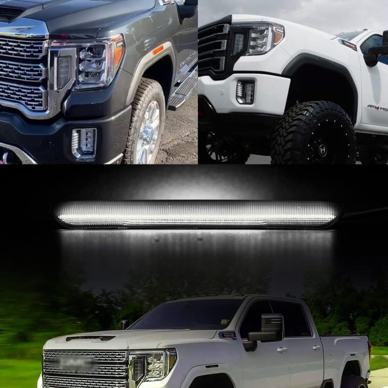 NSLUMO Led Side Marker Lights Replacement for 2020 2021 2022 GMC Sierra 2500HD 3500HD Pickup White Front Rear Side Markers Left Right Fender OEM Fit Sidemarker Lamps Kit Euro Smoked Lens