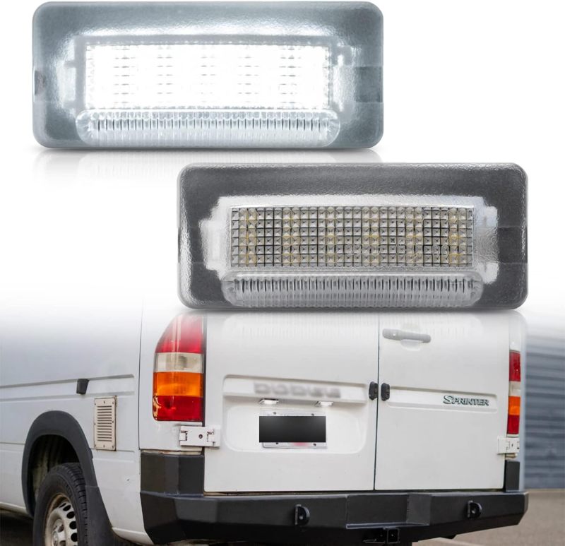 LED License Plate Lights Compatible w/ 2003-2006 Do'dge Sprinter 2500 3500 Van, OEM Led Number Lamps Replacement 6000K 18-SMD Led Xenon White Rear Tag Light Kit Assembly Canbus Error Free