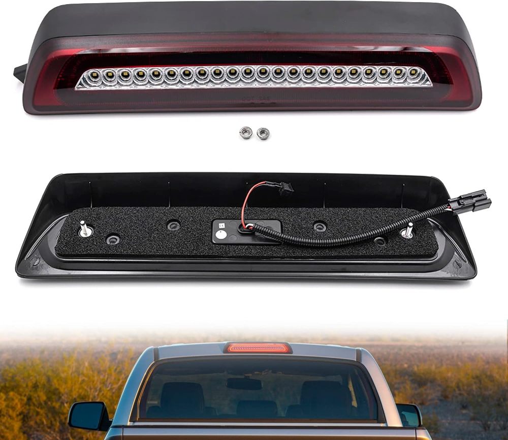 NSLUMO Led Third Brake Light Replacement for 2007-2021 To-yo-ta Tundra XK50 Pickup Trucks Red LED Strobe Rear 3rd Brake Center High Mount Stop Lamp + White Cargo Light Kit Euro Clear Lens