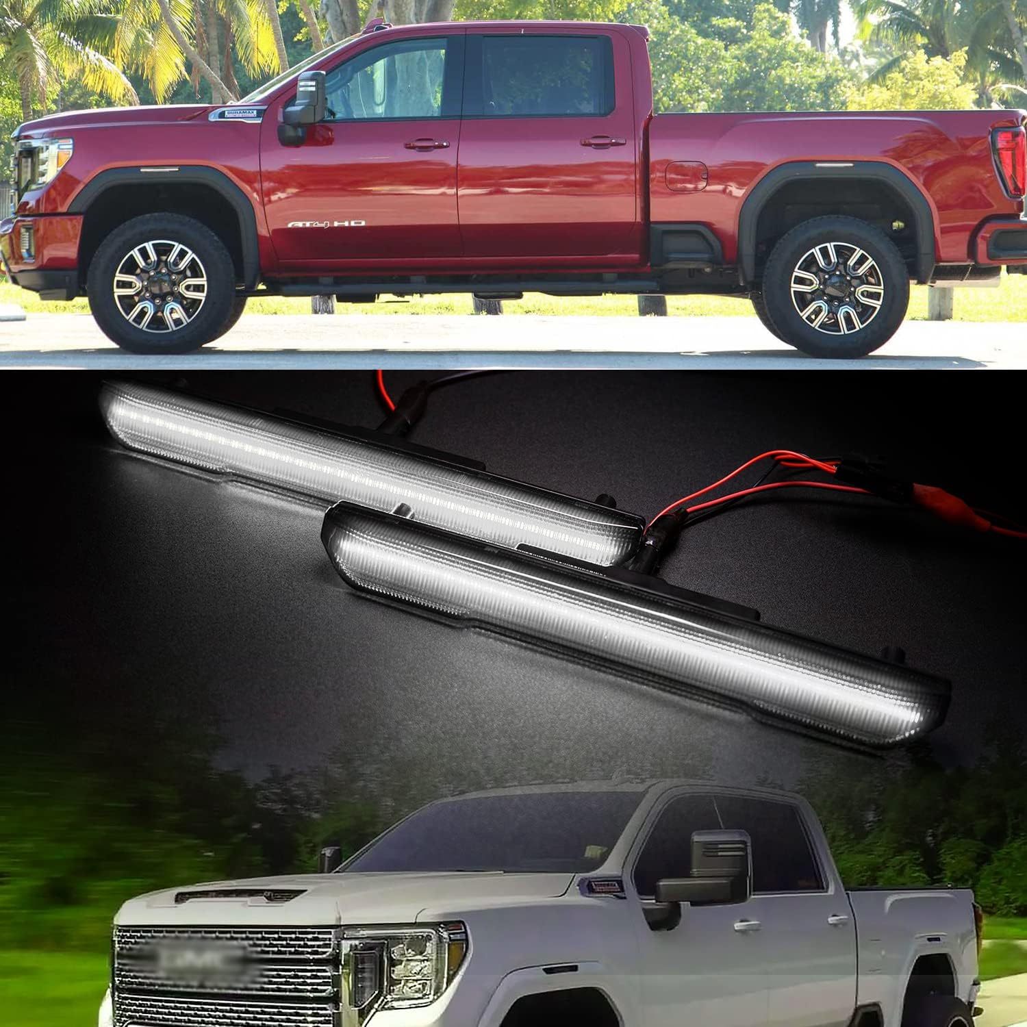 NSLUMO Led Side Marker Lights Replacement for 2020 2021 2022 GMC Sierra 2500HD 3500HD Pickup White Front Rear Side Markers Left Right Fender OEM Fit Sidemarker Lamps Kit Euro Smoked Lens