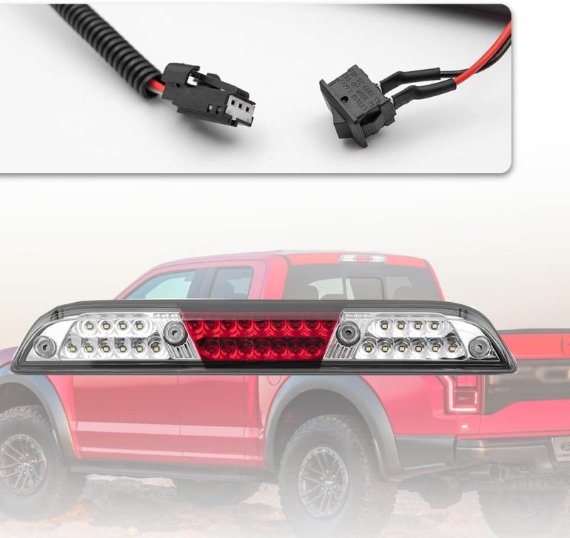 NSLUMO Led Third Brake Light Replacement for 2015-2020 F150 F250 F350 Super Duty 19-21 Ranger Red Strobe LED 3rd Brake Rear Center High Mount Stop Lamp White Cargo Light Kit Clear Lens