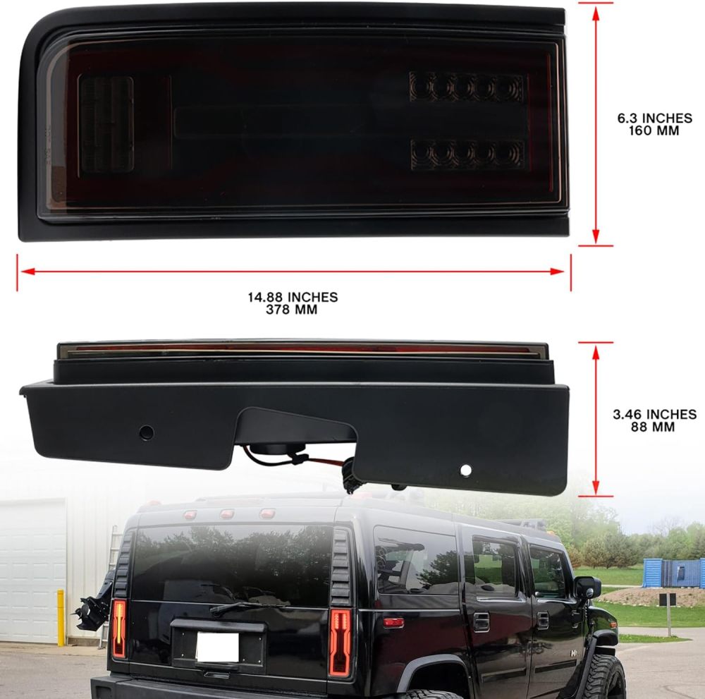 NSLUMO Latest EV Style Led Tail Light Assembly for 2003 2004 2005 2006 2007 2008 2009 Hummer-H2 SUV LED Rear Fog/Brake/Backup Reverse/Turn Signal Lamp Kit Smoked Lens Upgraded Replacement