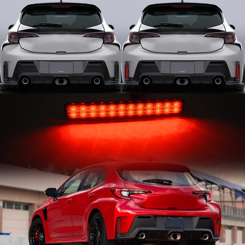 NSLUMO LED Rear Bumper Reflector Lights for 2023 2024 up To'yota GR Corolla Red Led Tail Driving Parking Lamps Full Strip LED Reflector Upgrade Light Kit Smoked Lens