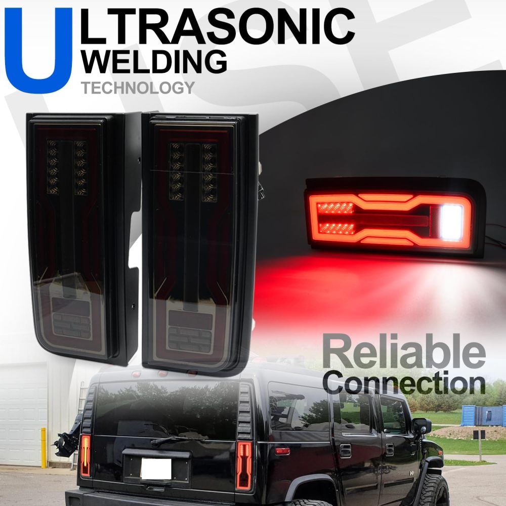 NSLUMO Latest EV Style Led Tail Light Assembly for 2003 2004 2005 2006 2007 2008 2009 Hummer-H2 SUV LED Rear Fog/Brake/Backup Reverse/Turn Signal Lamp Kit Smoked Lens Upgraded Replacement