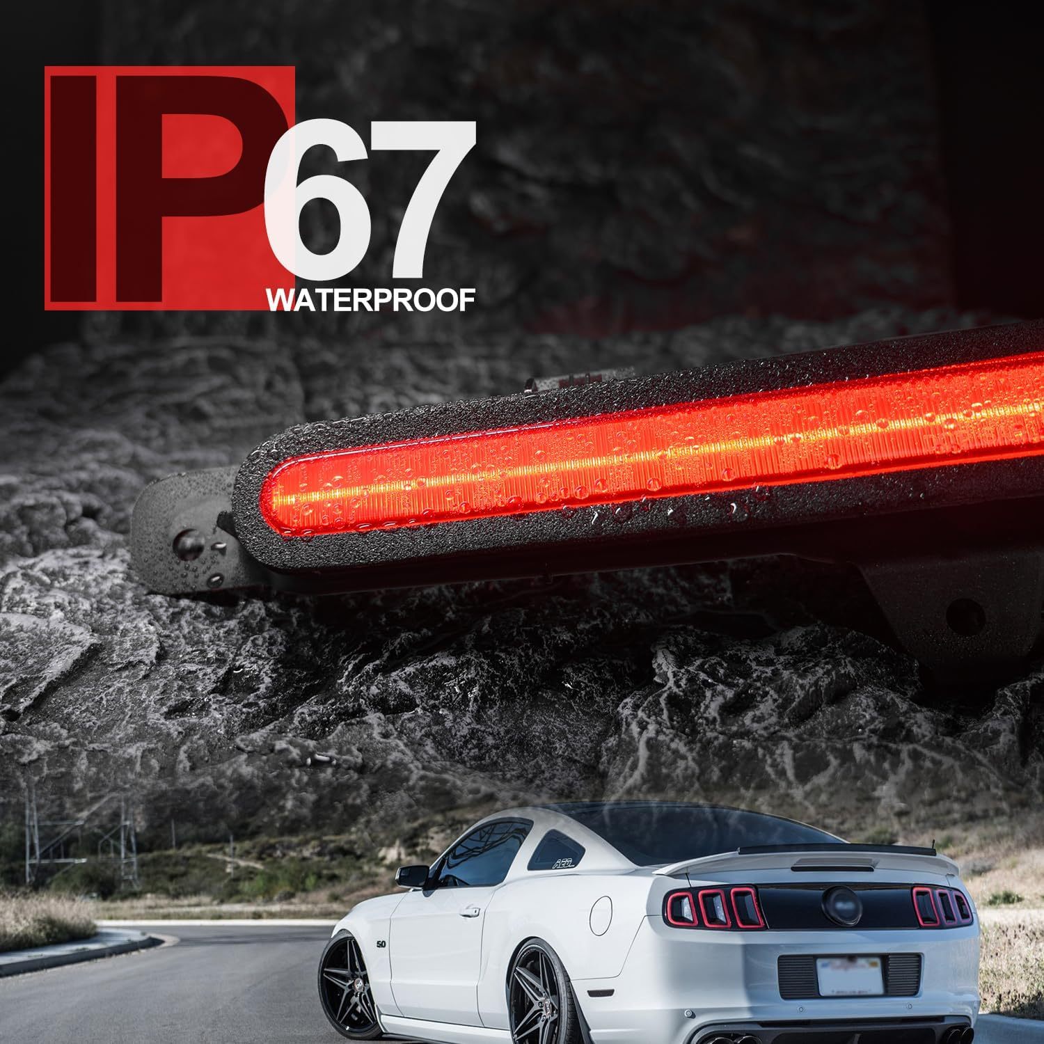 NSLUMO Led Third Brake Light Replacement for F-ord Mustang 2010 2011 2012 2013 2014 S197 Red Strip LED 3rd Brake Center High Mount Stop Lamp Smoked Lens CHMSL AR3Z13A613A