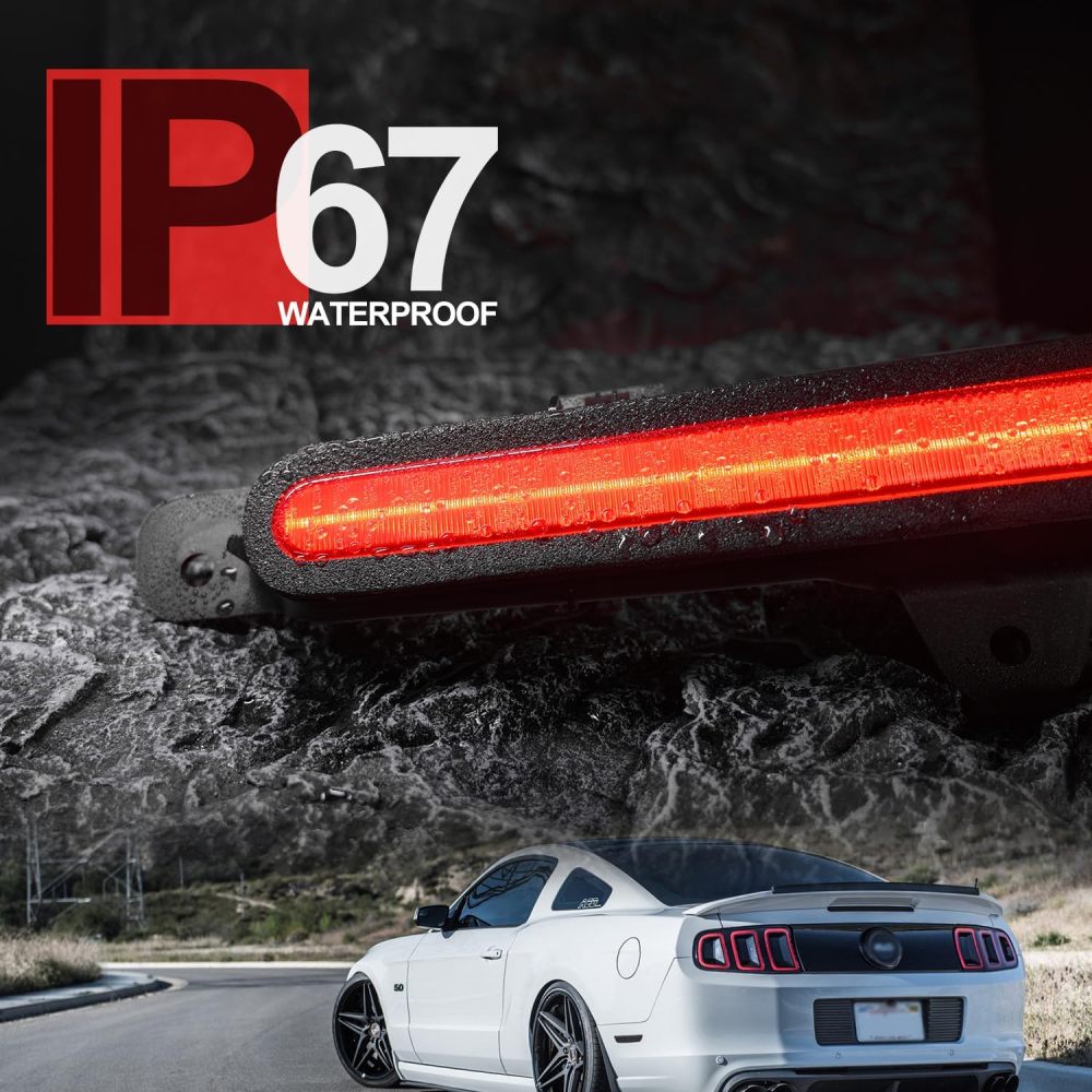 NSLUMO Led Third Brake Light Replacement for F-ord Mustang 2010 2011 2012 2013 2014 S197 Red Strip LED 3rd Brake Center High Mount Stop Lamp Smoked Lens CHMSL AR3Z13A613A