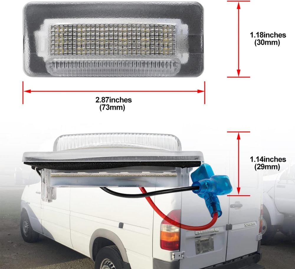 LED License Plate Lights Compatible w/ 2003-2006 Do'dge Sprinter 2500 3500 Van, OEM Led Number Lamps Replacement 6000K 18-SMD Led Xenon White Rear Tag Light Kit Assembly Canbus Error Free