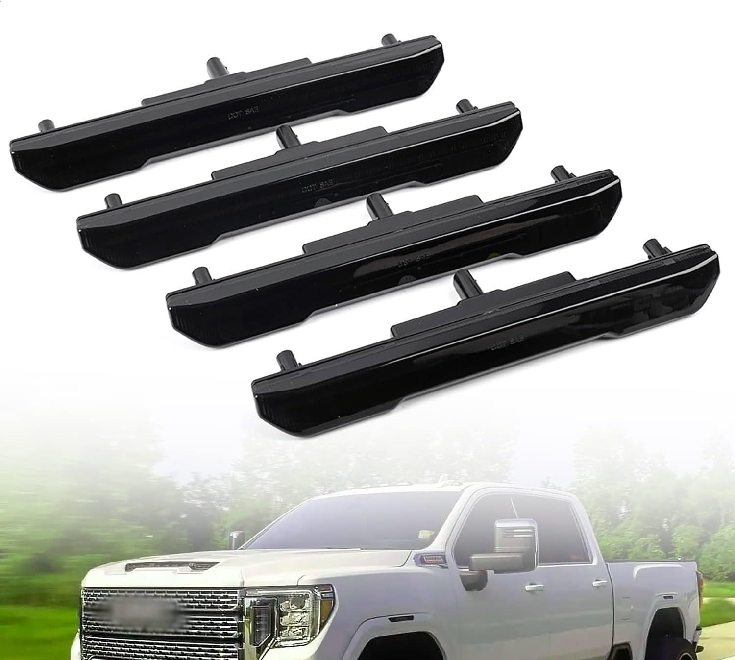NSLUMO Led Side Marker Lights Replacement for 2020 2021 2022 GMC Sierra 2500HD 3500HD Pickup White Front Rear Side Markers Left Right Fender OEM Fit Sidemarker Lamps Kit Euro Smoked Lens