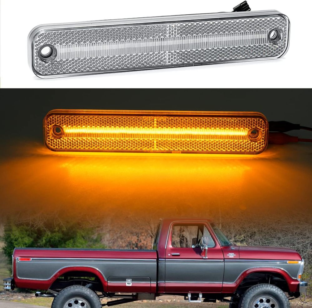 NSLUMO Led Side Marker Lights Replacement for 1973-1979 F'ord F100 F150 F250 F350, 1975-1991 E100 E150 E250 E350 Amber Front Red Rear Bumper Side Markers OEM Sidemarker Lamps Kit Clear Lens