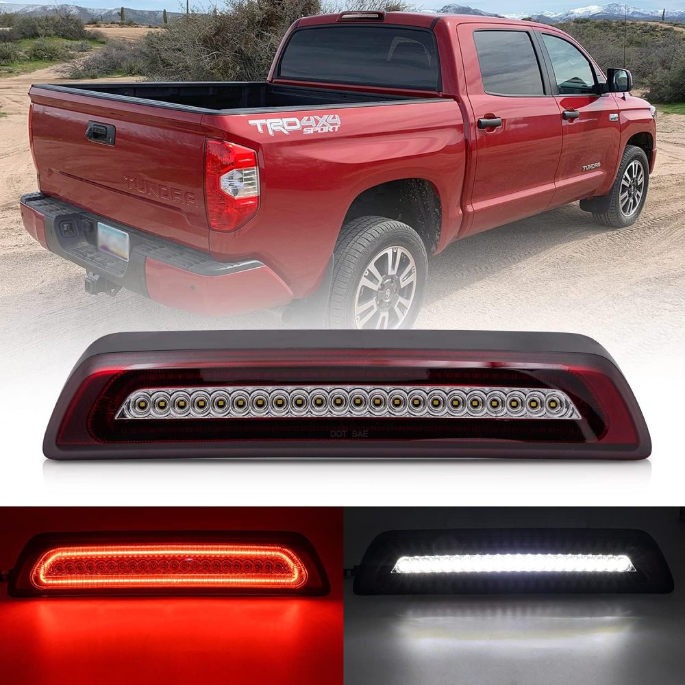 NSLUMO Led Third Brake Light Replacement for 2007-2021 To-yo-ta Tundra XK50 Pickup Trucks Red LED Strobe Rear 3rd Brake Center High Mount Stop Lamp + White Cargo Light Kit Euro Clear Lens