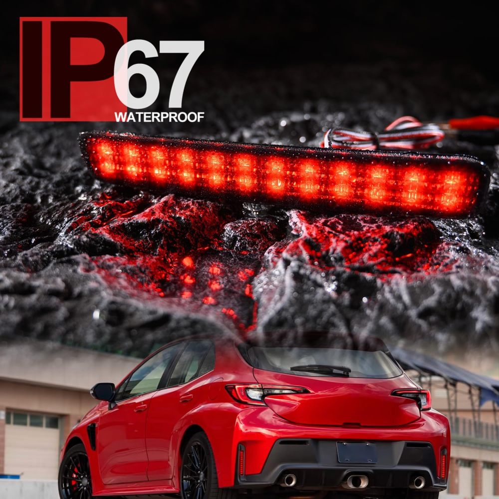 NSLUMO LED Rear Bumper Reflector Lights for 2023 2024 up To'yota GR Corolla Red Led Tail Driving Parking Lamps Full Strip LED Reflector Upgrade Light Kit Smoked Lens