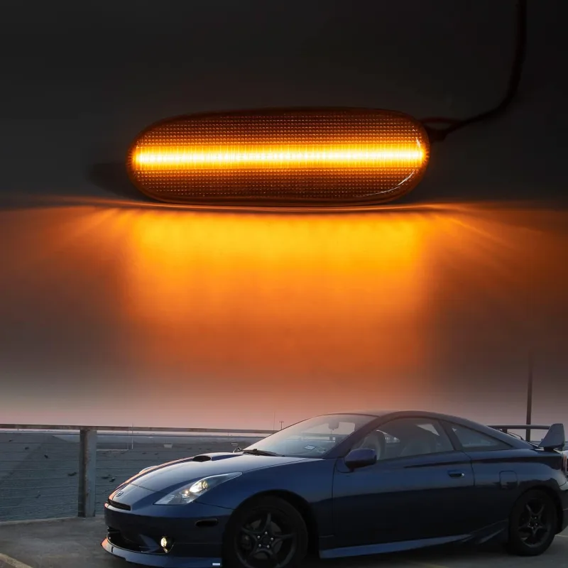 NSLUMO LED Front Side Marker Lights Replacement for 2000-2005 To'yota MR2 Spyder & Celica GT GTS, Euro Smoked Lens Amber Led Bumper Side Signal Parking Light Assembly Replace OEM Sidemarker Lamps
