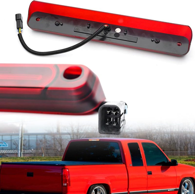 Led Third Brake Light Replacement for 1994 95 96 97 98 99 2000 OBS Chevy C1500 K1500 C/K Extended Cab Trucks GMT400 Red LED 3rd Brake Center High Mount Stop Lamp White Cab Cargo Light Red Lens CHMSL