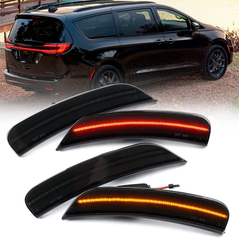 NSLUMO Led Side Marker Lights Replacement for 2017 2018 2019 2020 2021 2022 Chrysler Pacifica Amber Front Rear Red Side Markers Left Right Fender OEM Fit Sidemarker Lamps Kit Euro Smoked Lens