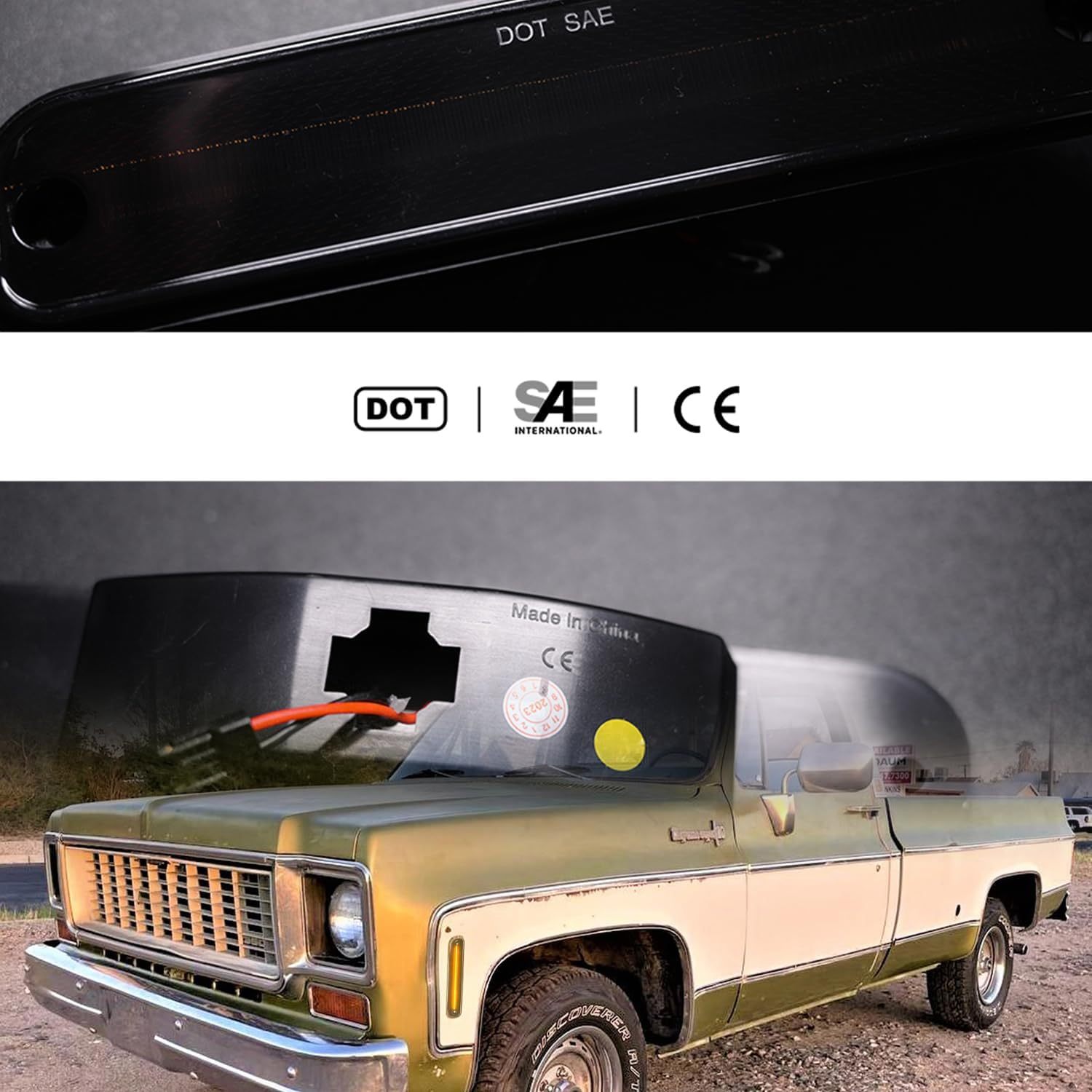 Led Side Marker Lights for 1973-1980 GMC Chevy C/K Series Pickup Trucks K5 Blazer Suburban Amber Led Front Bumper Side Marker Repeater Lamp Kit LH RH Smoked Lens Led Sidemarkers 6270433 6270434