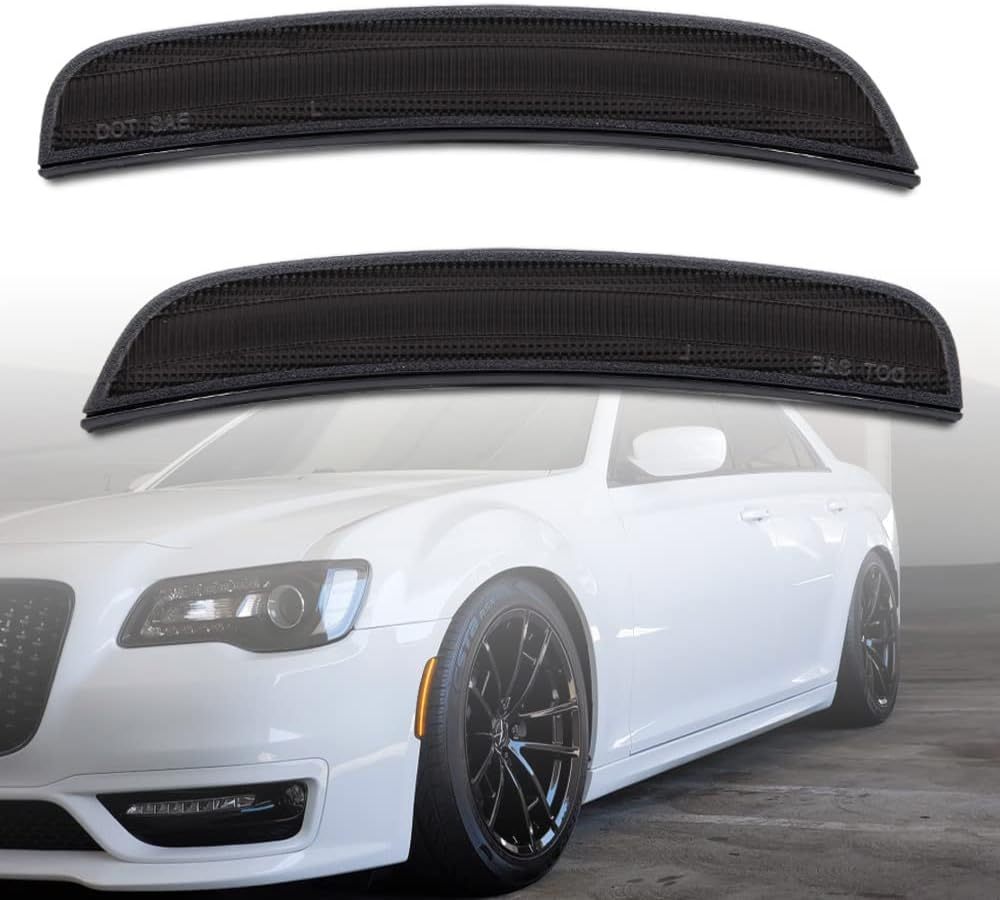 NSLUMO Amber Front LED Side Marker Lights for Chrysler 300 2015 2016 2017 2018 2019 2020 2021 2022 2023 Smoked Lens Fender Marker Light Kit
