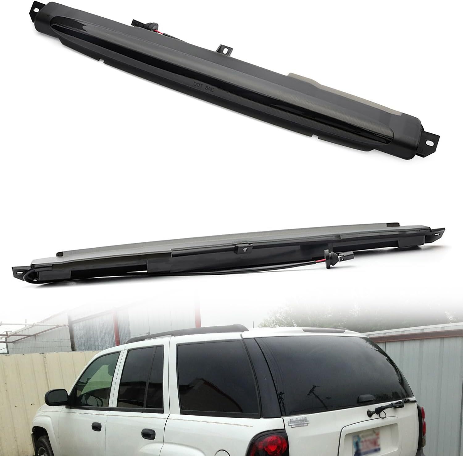 NSLUMO Led Third Brake Light Replacement for Chevy TrailBlazer GMC Envoy 2002-2009 LED 3rd Brake Center High Mount Stop Lamp Smoked Lens Red CHMSL 15201921