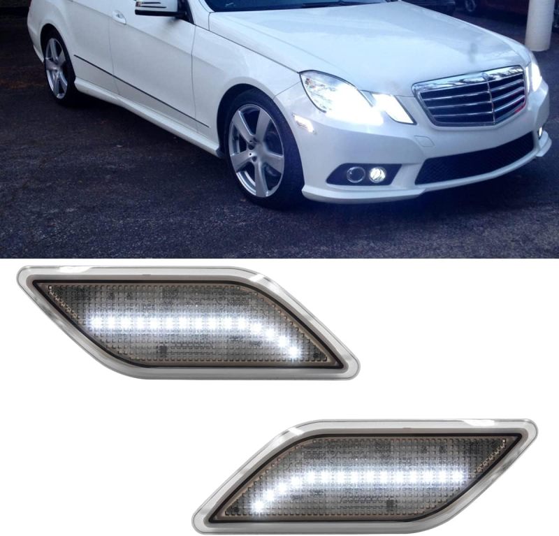 NSLUMO Xenon White Led Side Marker Lights for 2010-13 Mer'cedes Benz W212 Pre-LCI E-Class Front Fender Marker Lamps Smoked Lens OEM Side Marker Replacement