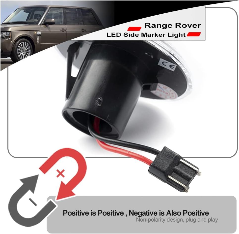 NSLUMO Amber LED Sequential Side Marker Light Kit Compatible With 2006-2012 Lan'd Rover Range Rover L322 Clear Lens LED Front Fender Dynamic Blink Turn Signal Light Replace OEM Clear Sidemarker Lamps