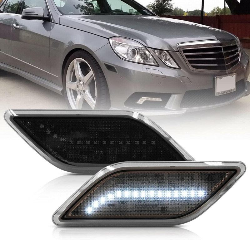 NSLUMO Xenon White Led Side Marker Lights for 2010-13 Mer'cedes Benz W212 Pre-LCI E-Class Front Fender Marker Lamps Smoked Lens OEM Side Marker Replacement