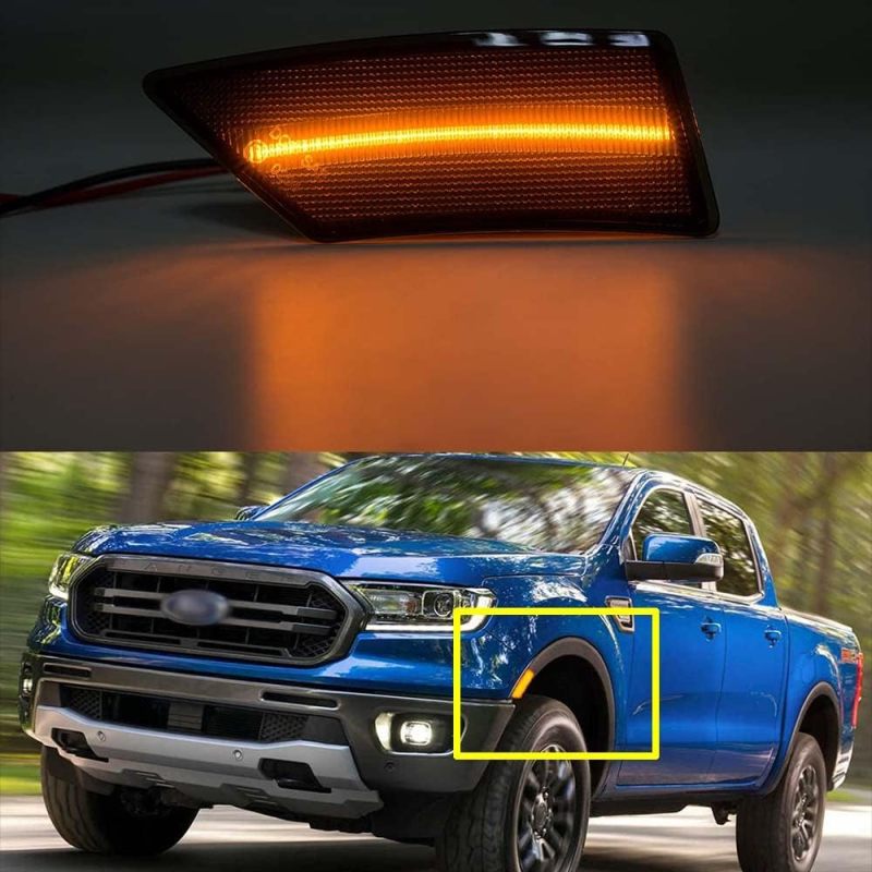 NSLUMO Led Side Marker Lights for 2019 2020 2021 F-ord Ranger Led Side Repeater Lamp Smoked Lens Amber LED Front Bumper Side Markers Assembly Oem Sidemarker Replacement