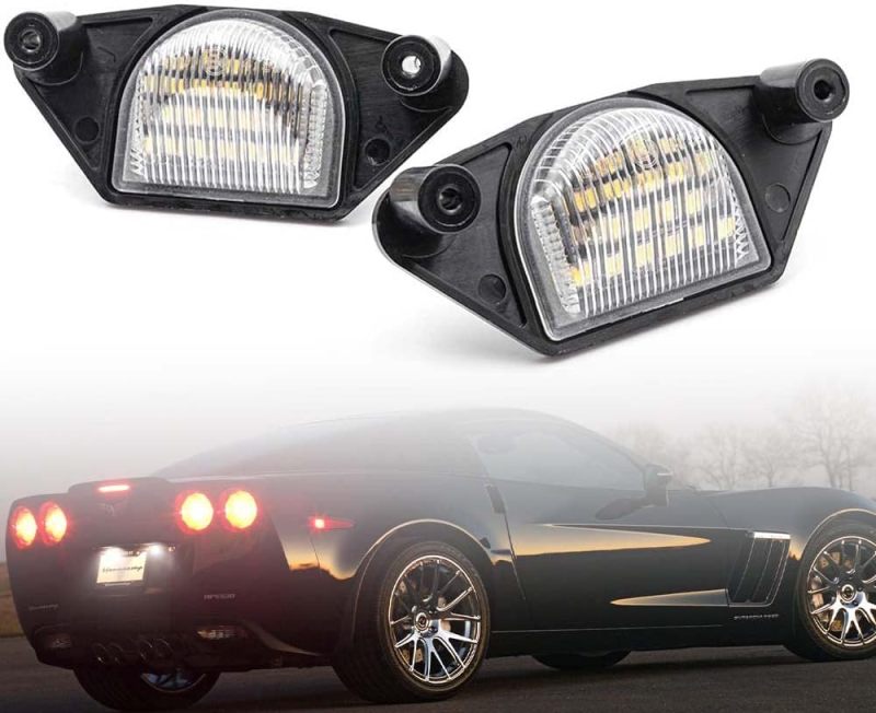 LED License Plate Light Replacement for Chevy Corvette C4 C5 C6 S10 Impala GMC S15, 18SMD Error Free Led Tag Lights OEM Number Plate Lamp Assembly