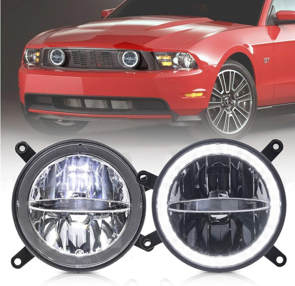 NSLUMO Mus-tang DRL Led Fog Light Kit LED Halo Fog Lights Daytime Running Driving Lamp for 2005-2009 Mus-tang GT Center Opening Grille Halo DRL Led Round Fog Lights Super Bright