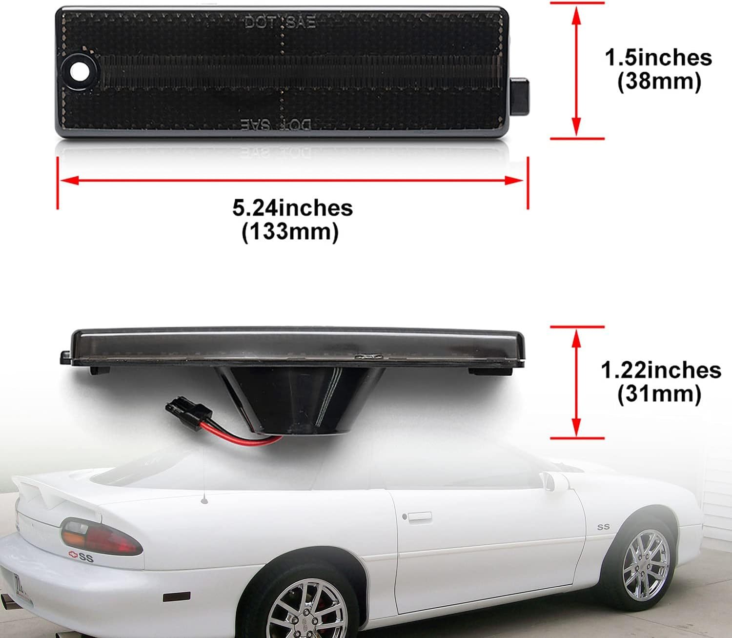 NSLUMO LED Rear Side Marker Lights Replacement for 1993-2002 Chevy Camaro Euro Smoked Lens Red Led Bumper Side Signal Parking Marker Light Assembly Replace OEM Sidemarker Lamps