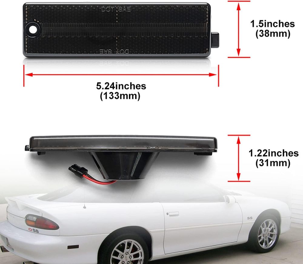 NSLUMO LED Rear Side Marker Lights Replacement for 1993-2002 Chevy Camaro Euro Smoked Lens Red Led Bumper Side Signal Parking Marker Light Assembly Replace OEM Sidemarker Lamps