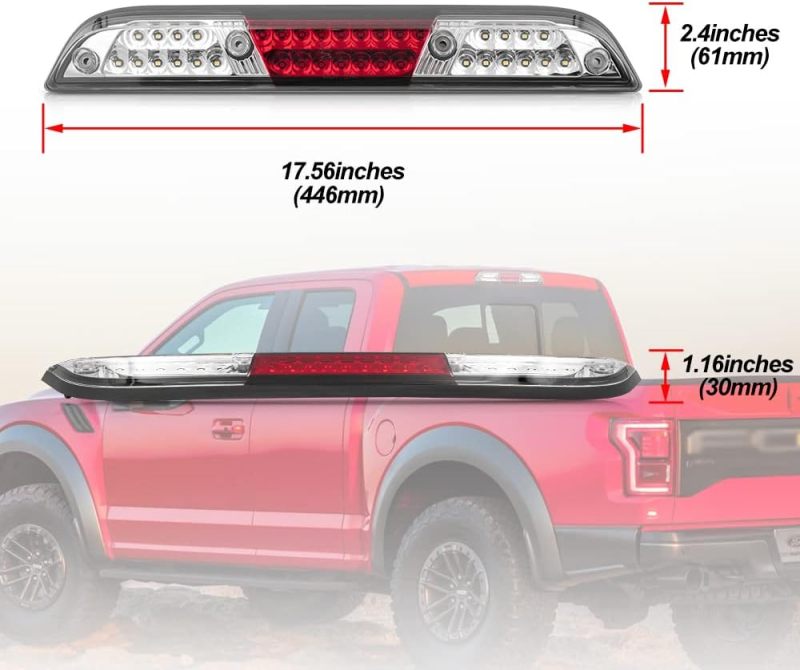 NSLUMO Led Third Brake Light Replacement for 2015-2020 F150 F250 F350 Super Duty 19-21 Ranger Red Strobe LED 3rd Brake Rear Center High Mount Stop Lamp White Cargo Light Kit Clear Lens