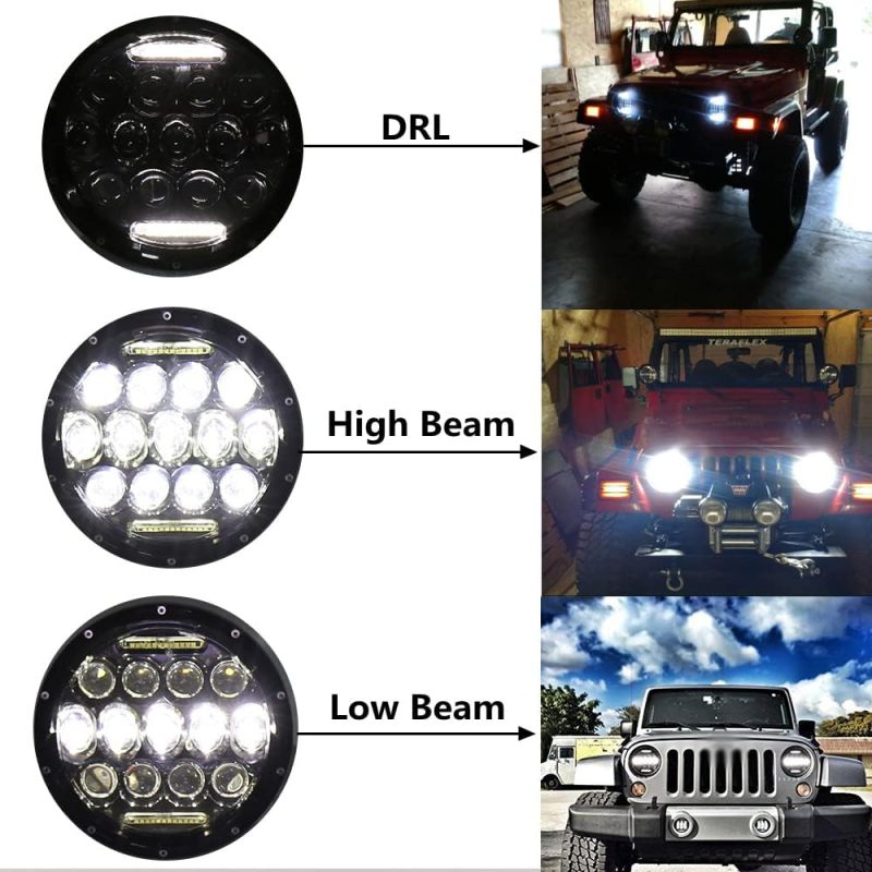 NSLUMO 7 Inch LED Headlight 75w LED Driving Headlight Replacement Kit for LandRover Defender 90 110 Super Bright High Low Beam & DRL H4 Socket H5024 H6017 H6024 Sealed Beam Led Truck Headlights