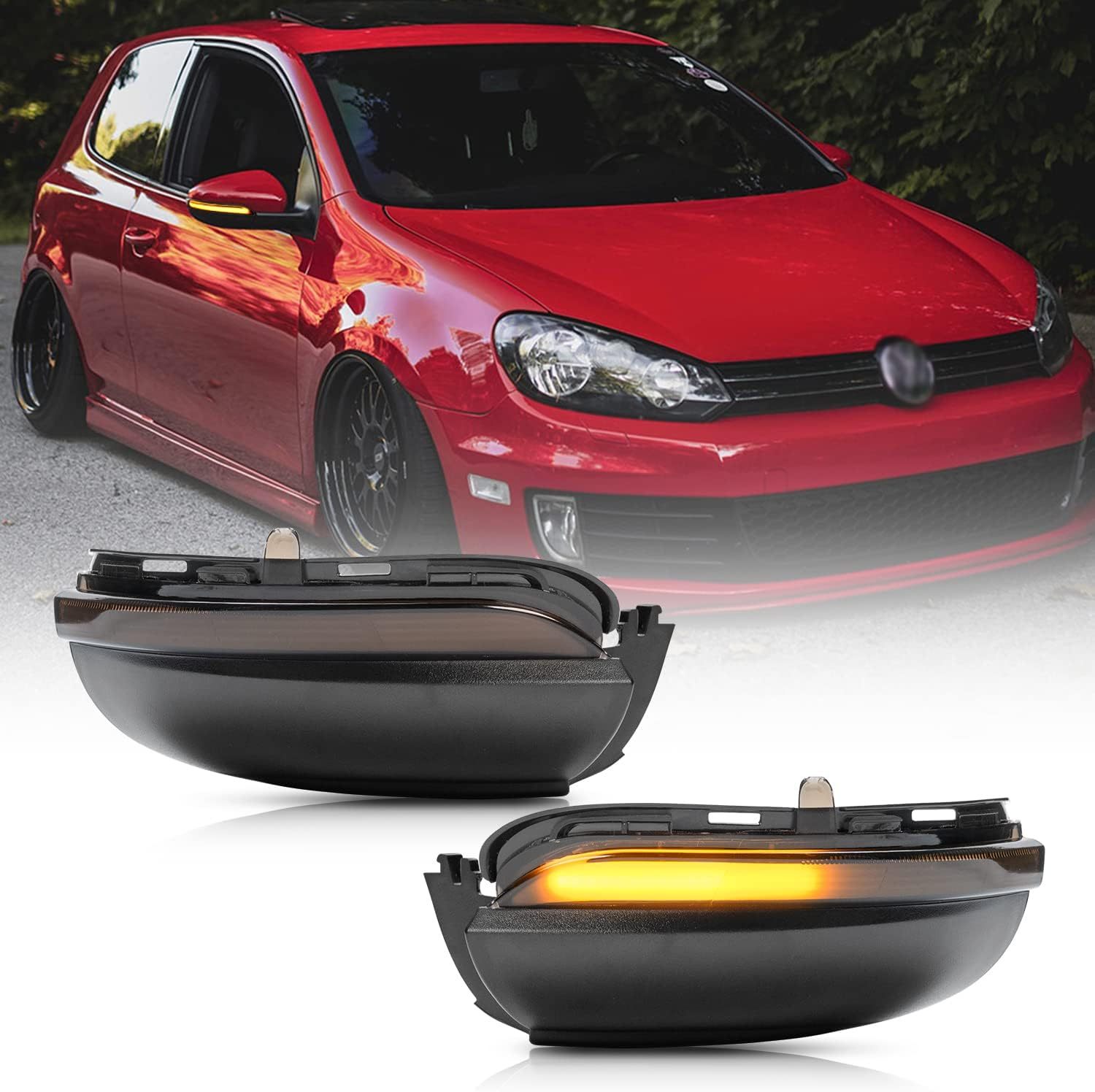 NSLUMO Sequential LED Side Mirror Marker Lights Compatible w/VW MK6 GTI MK6 Golf R32 Towing Mirror Blinker Turn Signal Indicator Lamp Assembly Smoked Lens Replacement