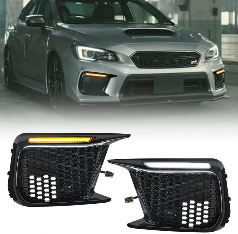 NSLUMO Amber Sequential Turn Signals Switchback White LED DRL Fog Bezels Compatible with 2018-2021 Su'baru WRX STI