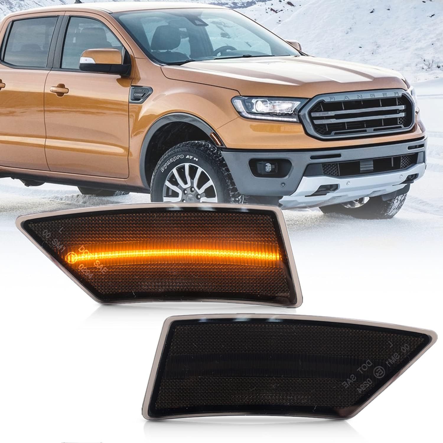 NSLUMO Led Side Marker Lights for 2019 2020 2021 F-ord Ranger Led Side Repeater Lamp Smoked Lens Amber LED Front Bumper Side Markers Assembly Oem Sidemarker Replacement