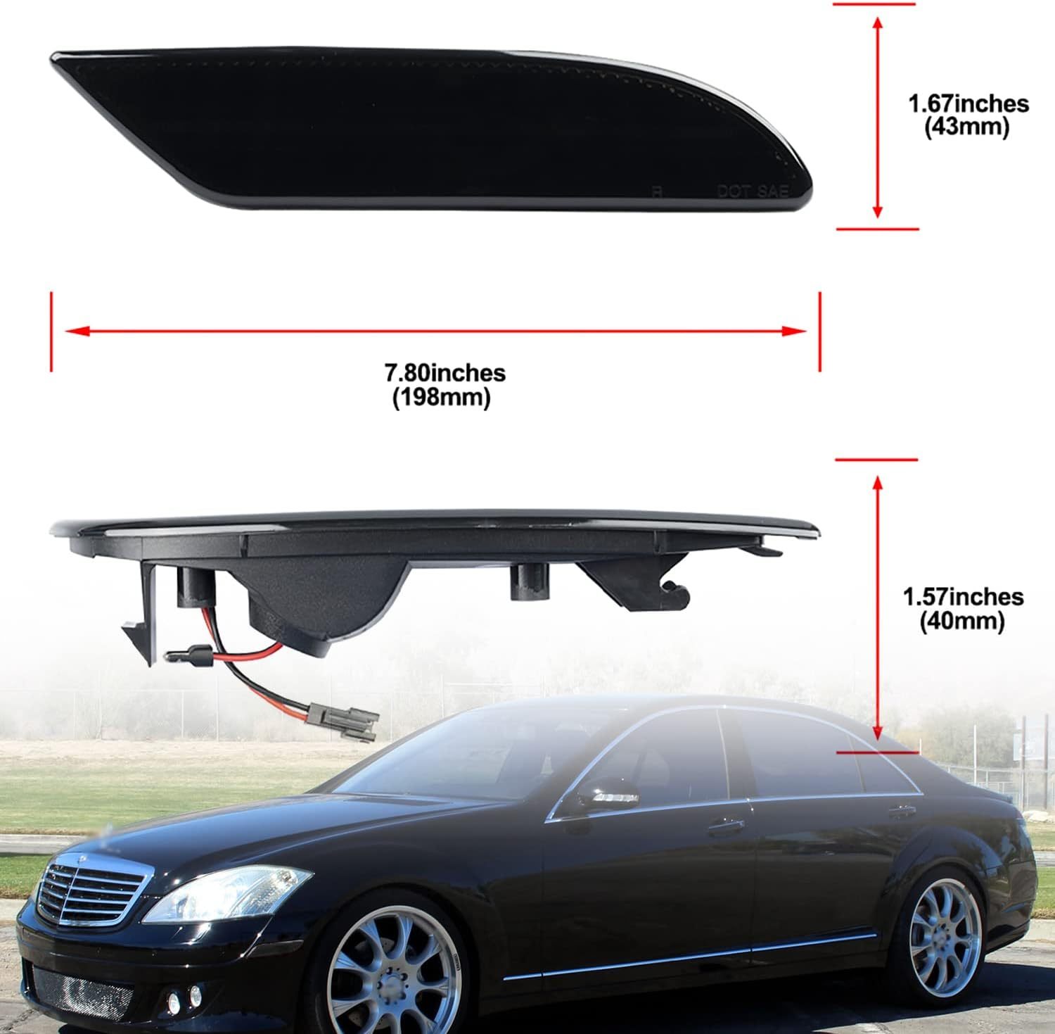 NSLUMO LED Side Marker Lights Replacement for 2007 2008 2009 Mercedes W221 Pre-LCI S550 S600 Amber Led Bumper Side Turn Signal Parking Light Assembly Replace OEM Side Lamps Smoked Lens