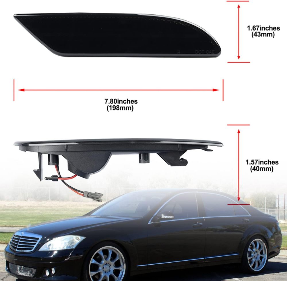 NSLUMO LED Side Marker Lights Replacement for 2007 2008 2009 Mercedes W221 Pre-LCI S550 S600 Amber Led Bumper Side Turn Signal Parking Light Assembly Replace OEM Side Lamps Smoked Lens