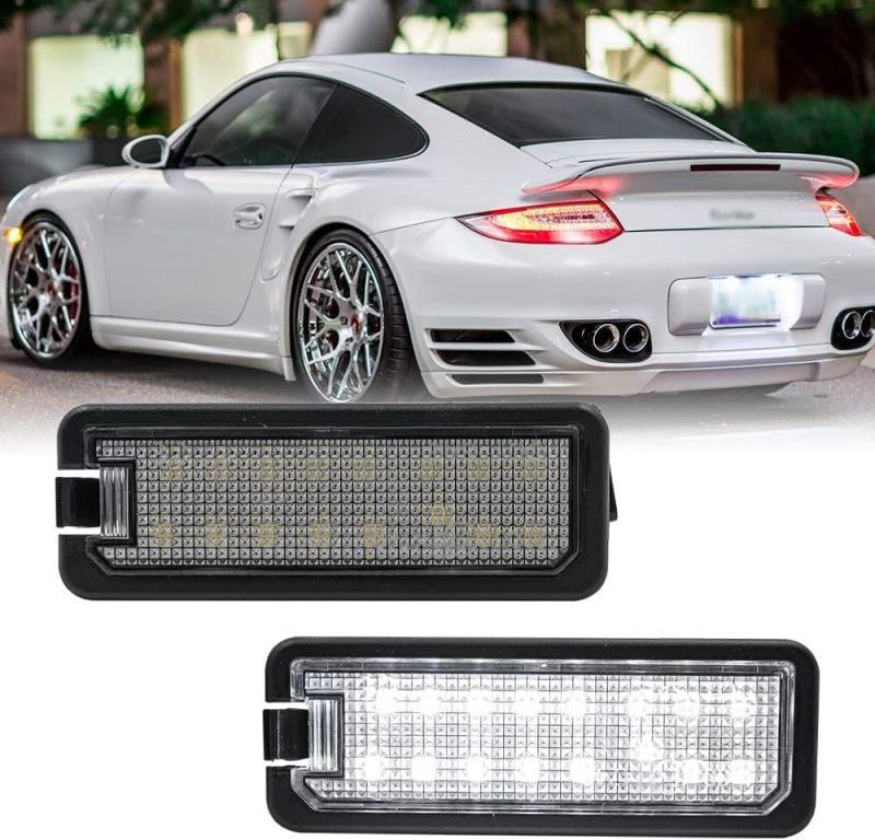 NSLUMO Led License Plate Light Bulb Replacement for Porsche 911 996 997 991 992 Box-ster 718 Cayman 970 971 Super Bright 16SMD Led Tag Liamp Canbus Xenon White OEM Fit