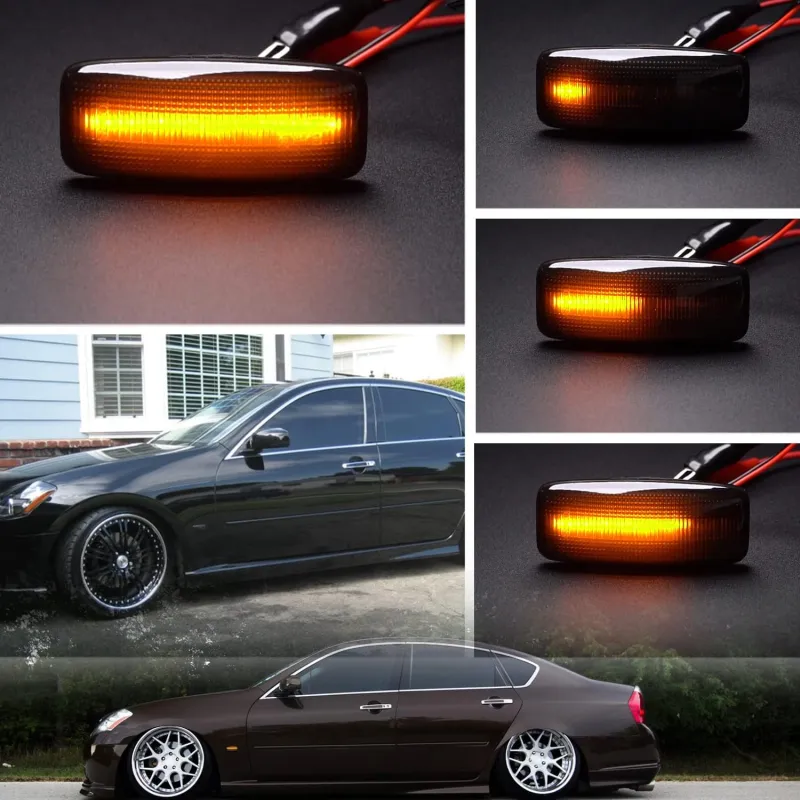 NSLUMO Sequential Led Side Marker Lights for 2006 2007 Infiniti M35 M45 Smoked Lens Amber Front Fender Turn Signal Repeater Lamps OEM Driver Passenger Side Signal Replacement