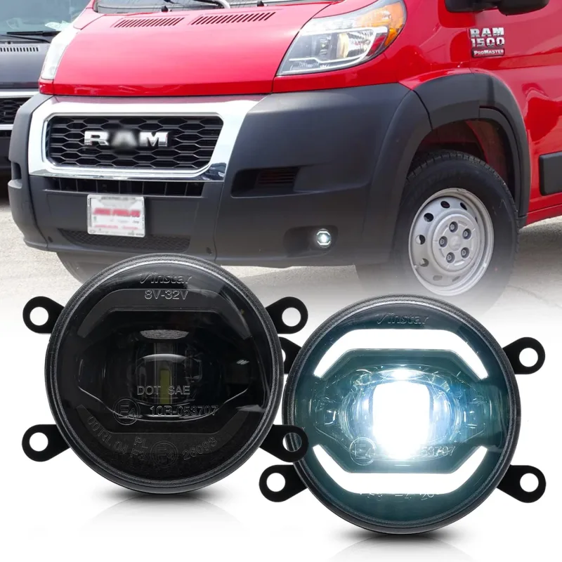 NSLUMO Led Fog Lamp Assembly Replacement for Ram Promaster 1500 2500 3500 2014-2021 Xenon White Halo DRL Driving Lamps 12V High Power Chips 10W Led DRL Fog Light Kit