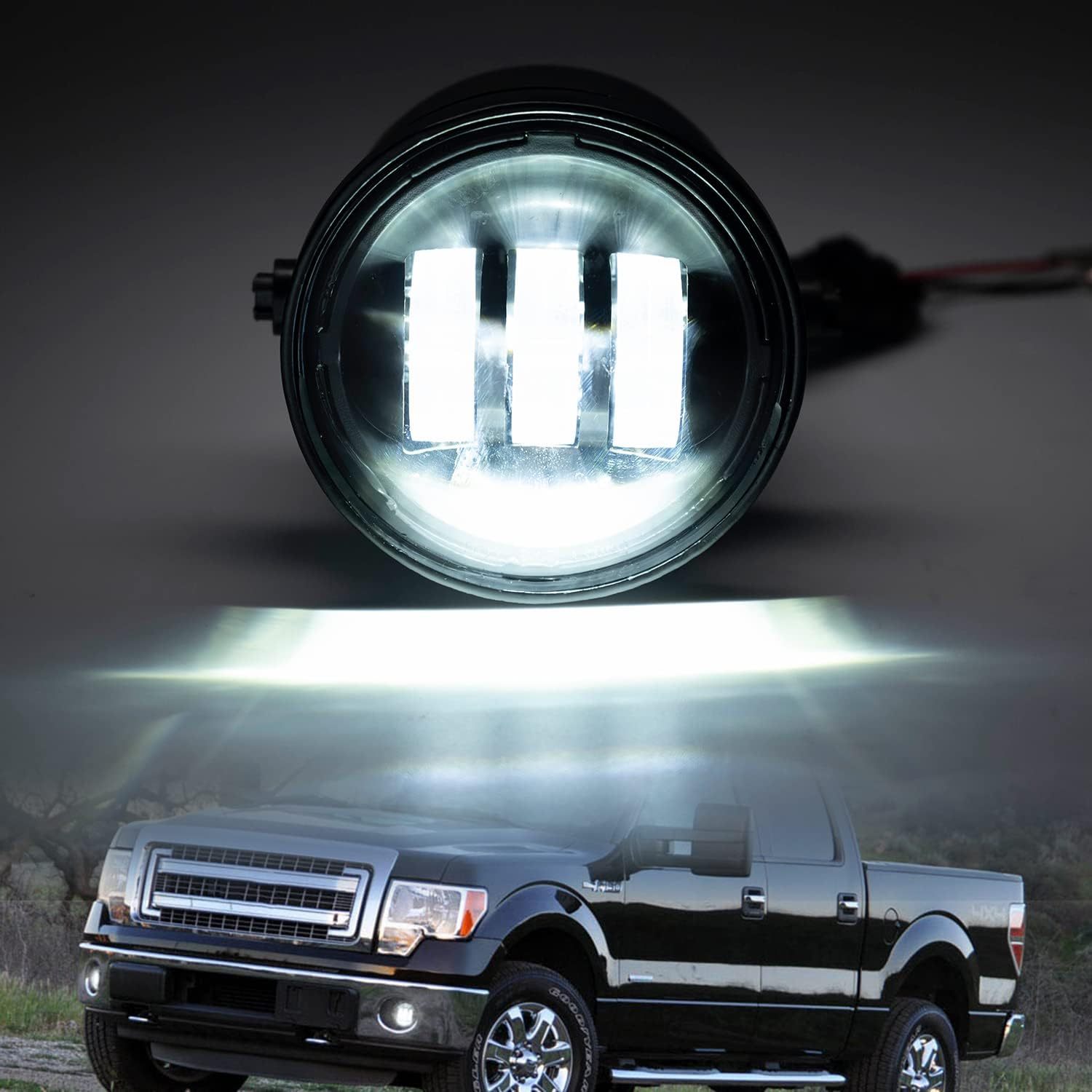 NSLUMO Led Fog Light Assembly Replacement for F150 2006 2007 2008 2009 2010 2011 2012 2013 2014 Pickup 4-1/2 Inch Led Bumper Fog Driving Lamps Xenon White OEM-fit Front Fog Lights Kit