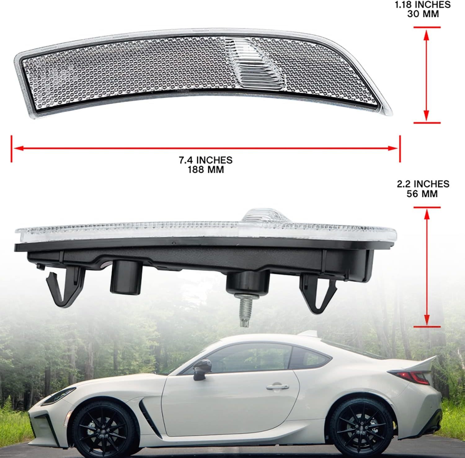 NSLUMO Led Side Marker Lights Replacement for 2022 2023 Su'baru BRZ ZD8 2022-up To'yota GR86 ZN8 JDM OEM Amber Led Front Bumper Side Marker Reflector Signal Light Kit Clear Lens Sidemarkers