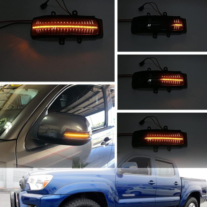 NSLUMO Sequential LED Side Mirror Marker Lights Compatible w/ 2012-2015 To'yota Tacoma Pickup Trucks Towing Mirror Turn Signal Indicator Lamp Assembly Smoked Lens