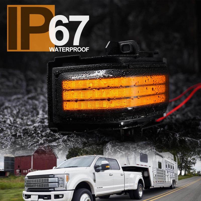 NSLUMO Sequential LED Side Mirror Marker Lights Compatible w/2015-2023 F150 F250 F350 F450 Pickup Towing Mirror Amber Turn Signal Indicator & White DRL Parking Lamp Assembly Smoked Lens