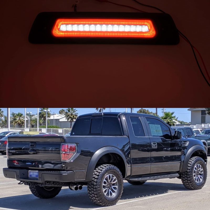 NSLUMO Led Third Brake Light for 09-14 F150 Rap'tor LED 3rd Brake Light Smoked Lens White Red Rear Center High Mount Stop Lamp Rear Cab Cargo Light Replacement CHMSL