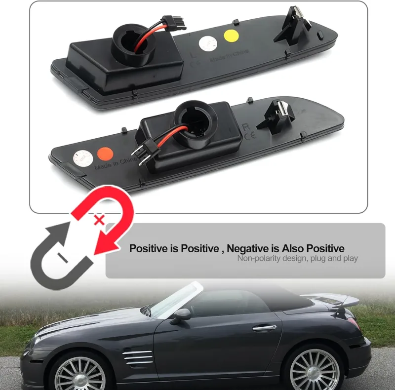 NSLUMO Led Side Marker Lights Replacement for 2004 2005 2006 2007 2008 Chrysler Crossfire Amber Front & Rear Red Side Parking Turn Signal Lamps Smoked Lens OEM Bumper Sidemarker Clearance Light Kit