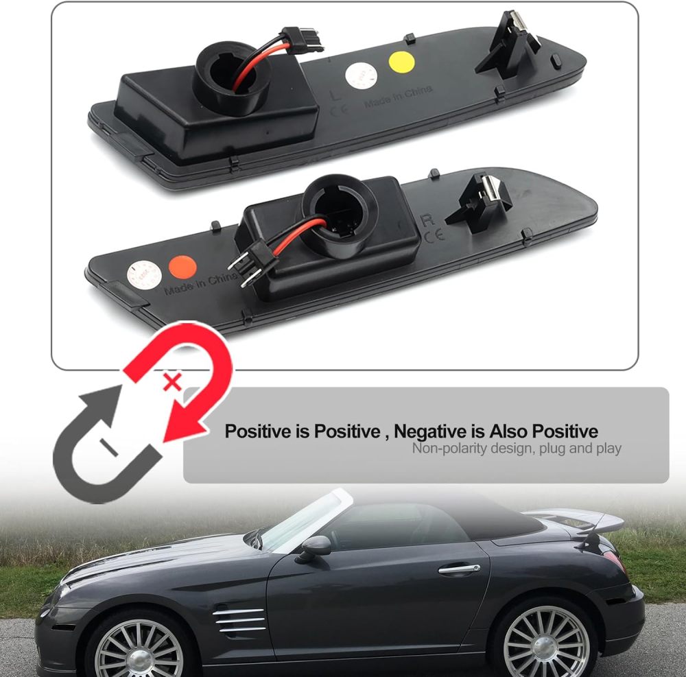 NSLUMO Led Side Marker Lights Replacement for 2004 2005 2006 2007 2008 Chrysler Crossfire Amber Front & Rear Red Side Parking Turn Signal Lamps Smoked Lens OEM Bumper Sidemarker Clearance Light Kit