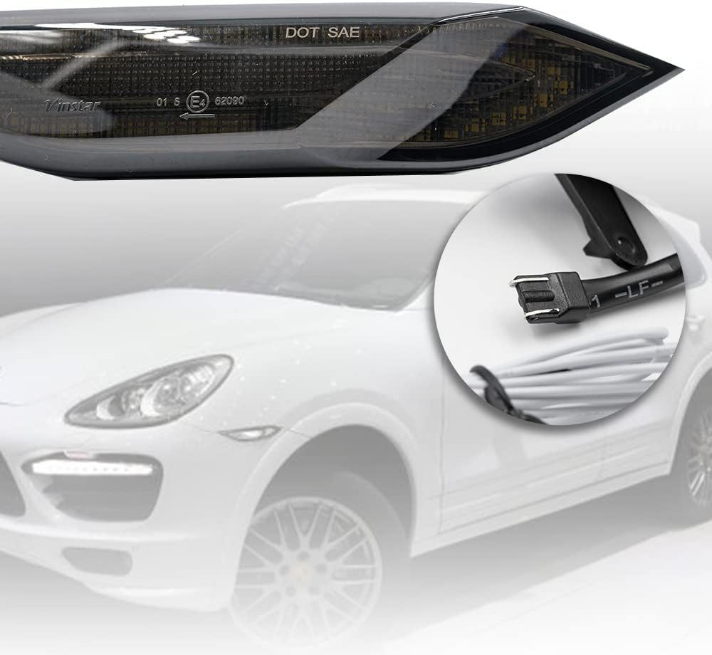 NSLUMO Amber White LED Side Marker Lights for Por-sche Cayenne 958 2011-2014 Smoked Lens Front Bumper Side Marker Switchback Amber Turn Signal & White Running Lights