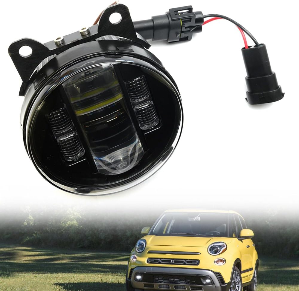 NSLUMO Led Fog Lamp Assembly Replacement for Fiat 500 500L 2012-2017 Switchback Amber White DRL Signal Driving Lamps 12V Led Front Bumper DRL Fog Light Kit